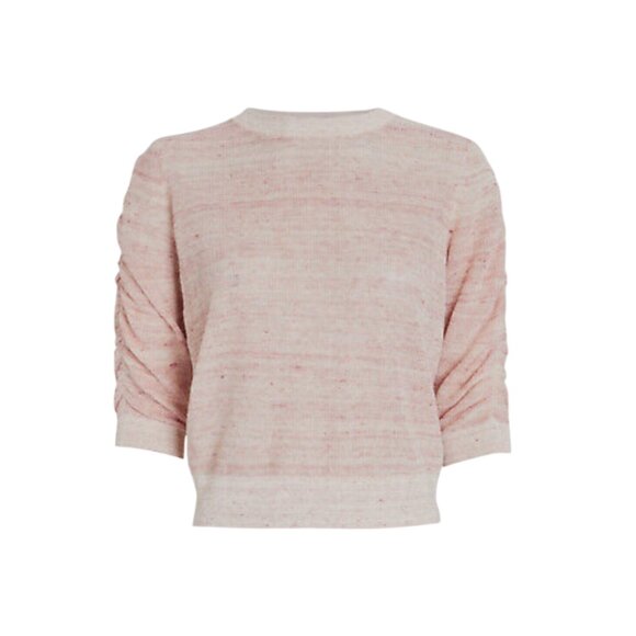 Veronica Beard Celia Sweater Womens Small Pink Crew Neck 3/4 Sleeve Linen Blend - Picture 3 of 13